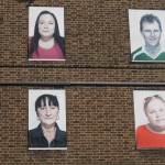 Social housing block and its inhabitants on the canal path at Haggerston